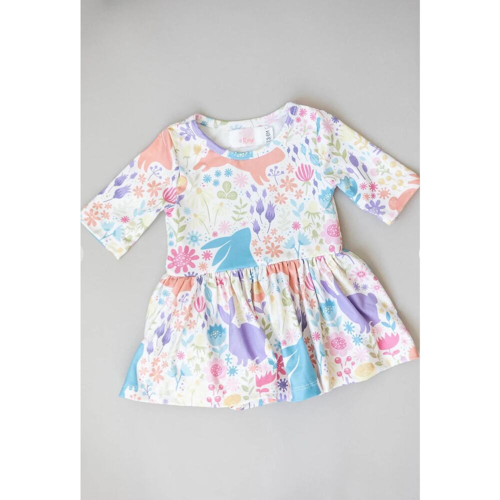 Mila & Rose Pastel Floral Bunnies Twirl Bodysuit NWT size 6-12mo‎